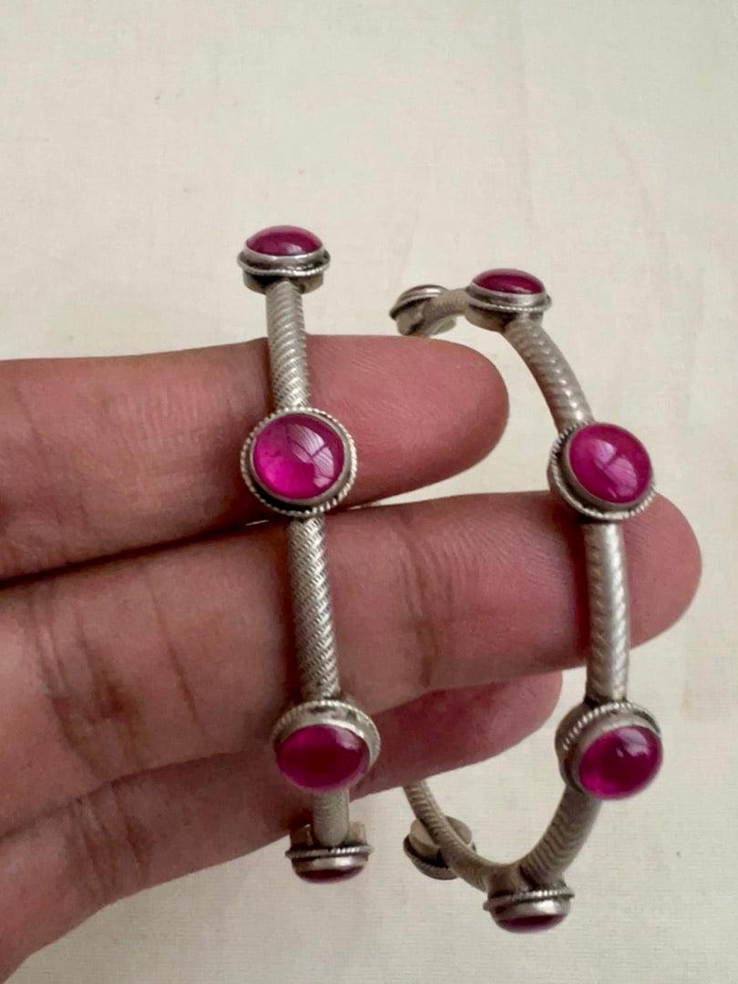 Pink kemp stone bangles, PAIR-Silver Bracelet-CI-House of Taamara