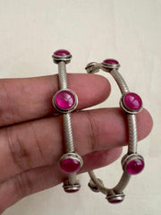 Pink kemp stone bangles, PAIR-Silver Bracelet-CI-House of Taamara