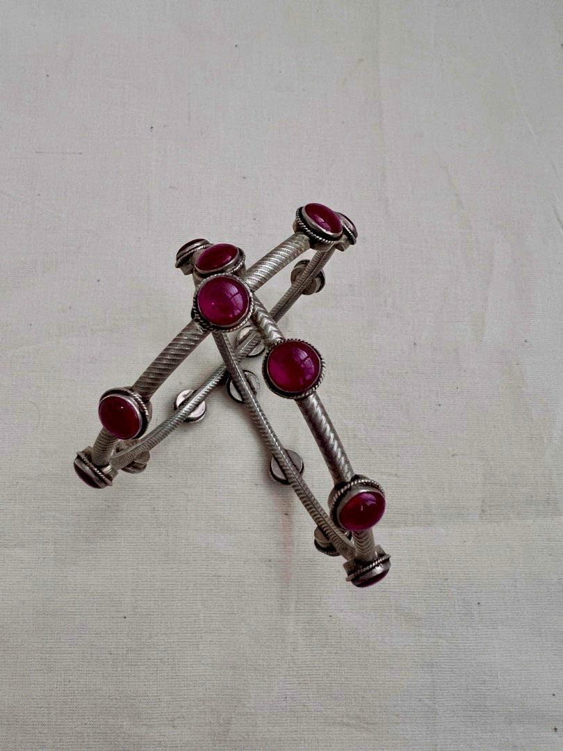 Pink kemp stone bangles, PAIR-Silver Bracelet-CI-House of Taamara