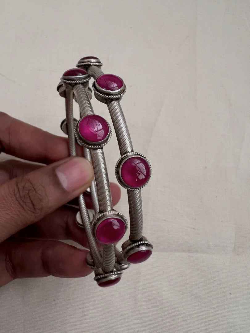 Pink kemp stone bangles, PAIR-Silver Bracelet-CI-House of Taamara