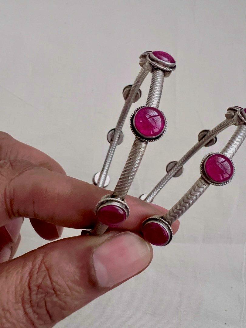 Pink kemp stone bangles, PAIR-Silver Bracelet-CI-House of Taamara