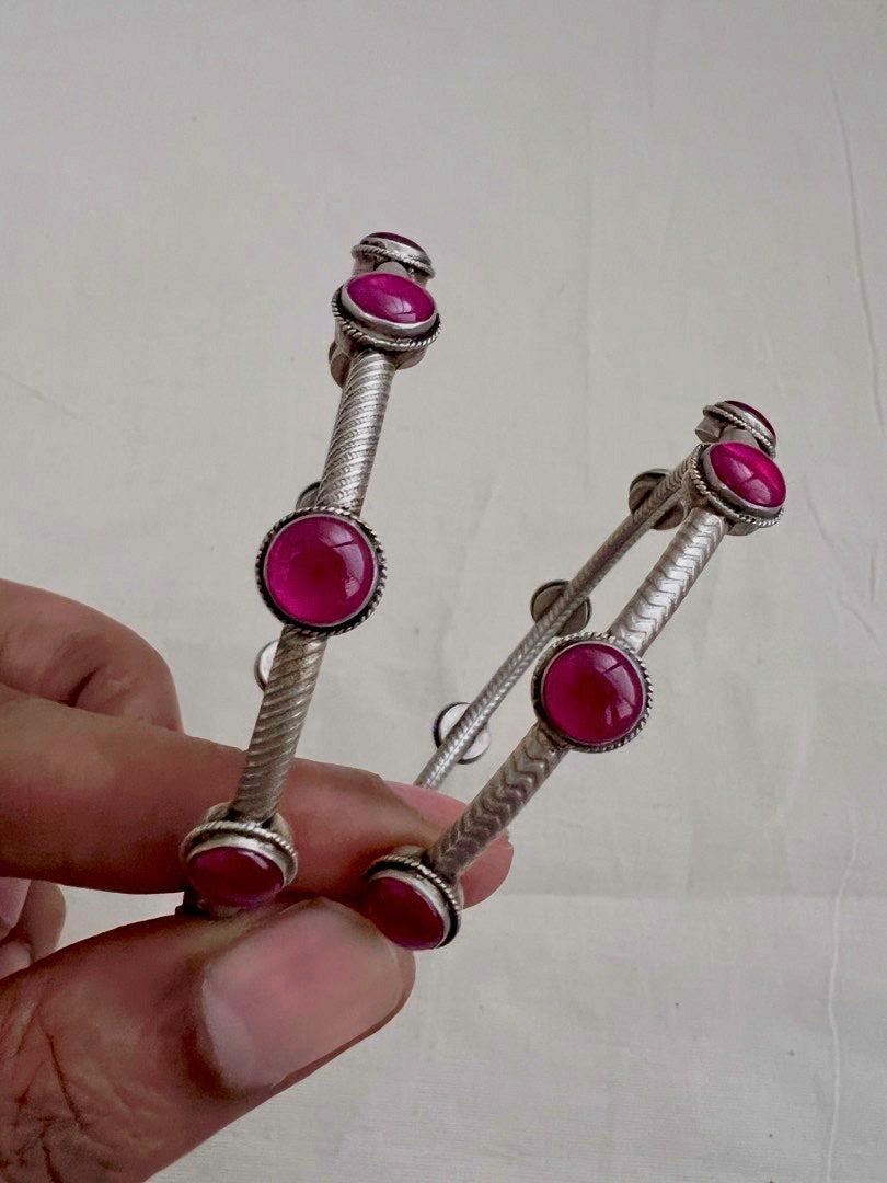 Pink kemp stone bangles, PAIR-Silver Bracelet-CI-House of Taamara