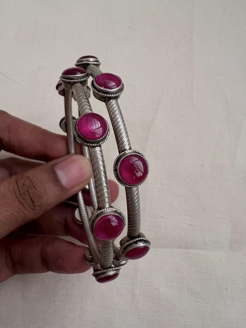 Pink kemp stone bangles, PAIR-Silver Bracelet-CI-House of Taamara