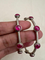 Pink kemp stone bangles, PAIR-Silver Bracelet-CI-House of Taamara