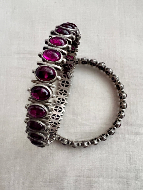 Pink kemp stone bangles, pair-Silver Bracelet-CI-House of Taamara