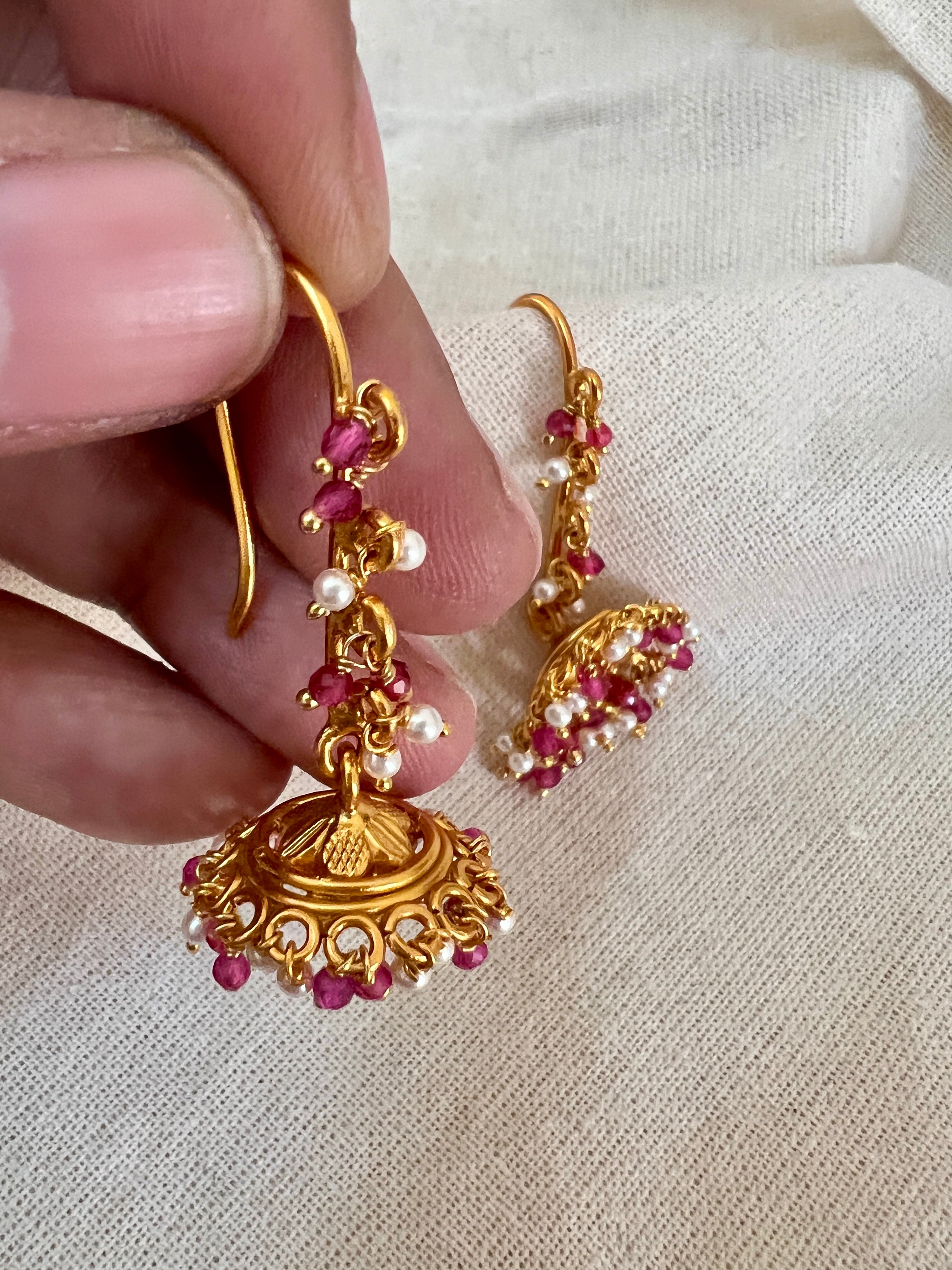 Pink onyx jhumkas-Earrings-PL-House of Taamara