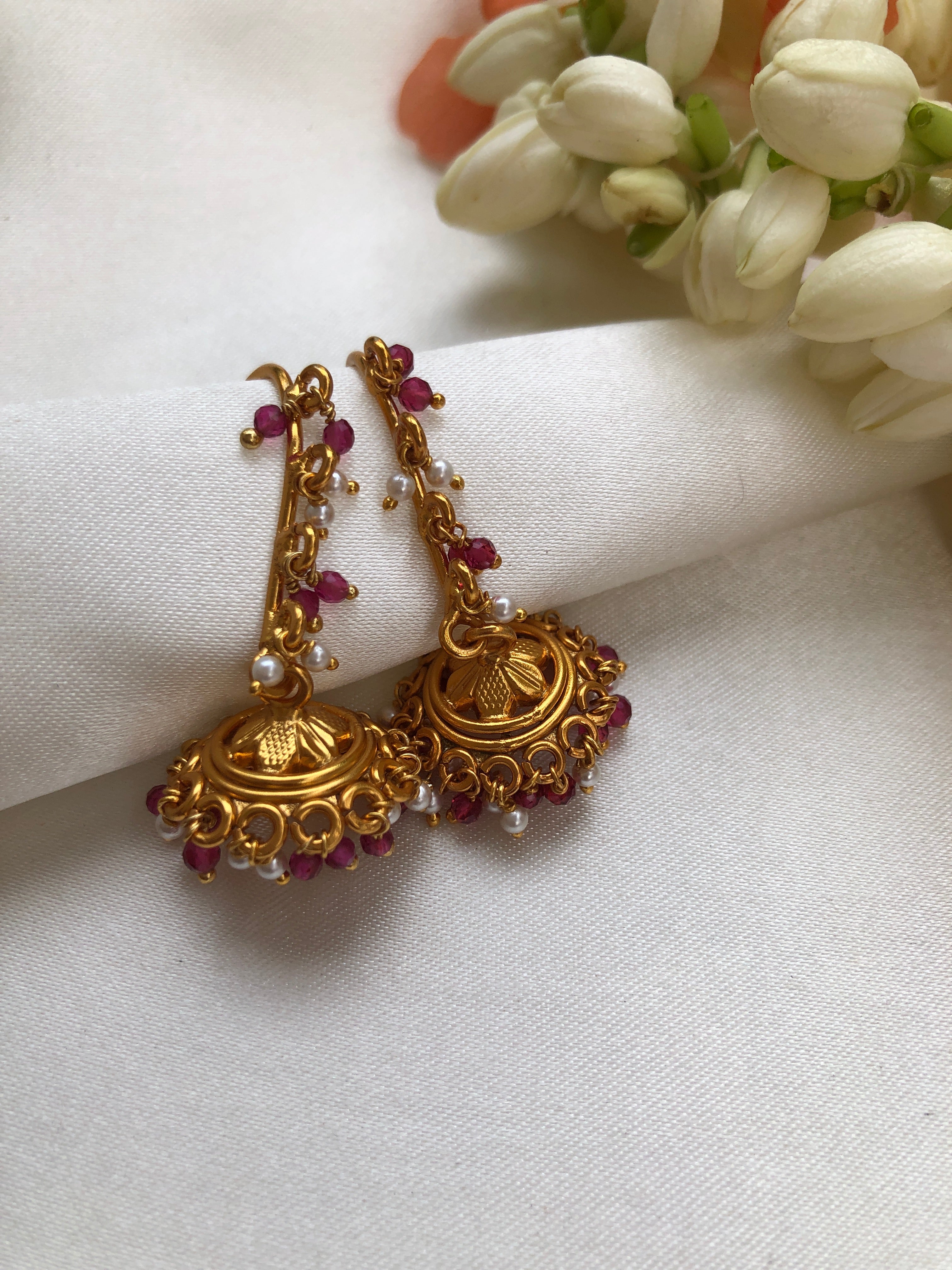 Pink onyx jhumkas-Earrings-PL-House of Taamara