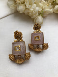 Pink onyx square earrings with antique beads-Earrings-PL-House of Taamara