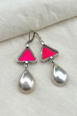 Pink triangle with a silver drop-Silver earrings-EZ-House of Taamara