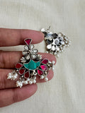 Pink & white kundan with turquoise stone earrings and pearls-Earrings-CI-House of Taamara
