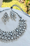 Polki earrings with pearls-Silver earrings-EZ-House of Taamara