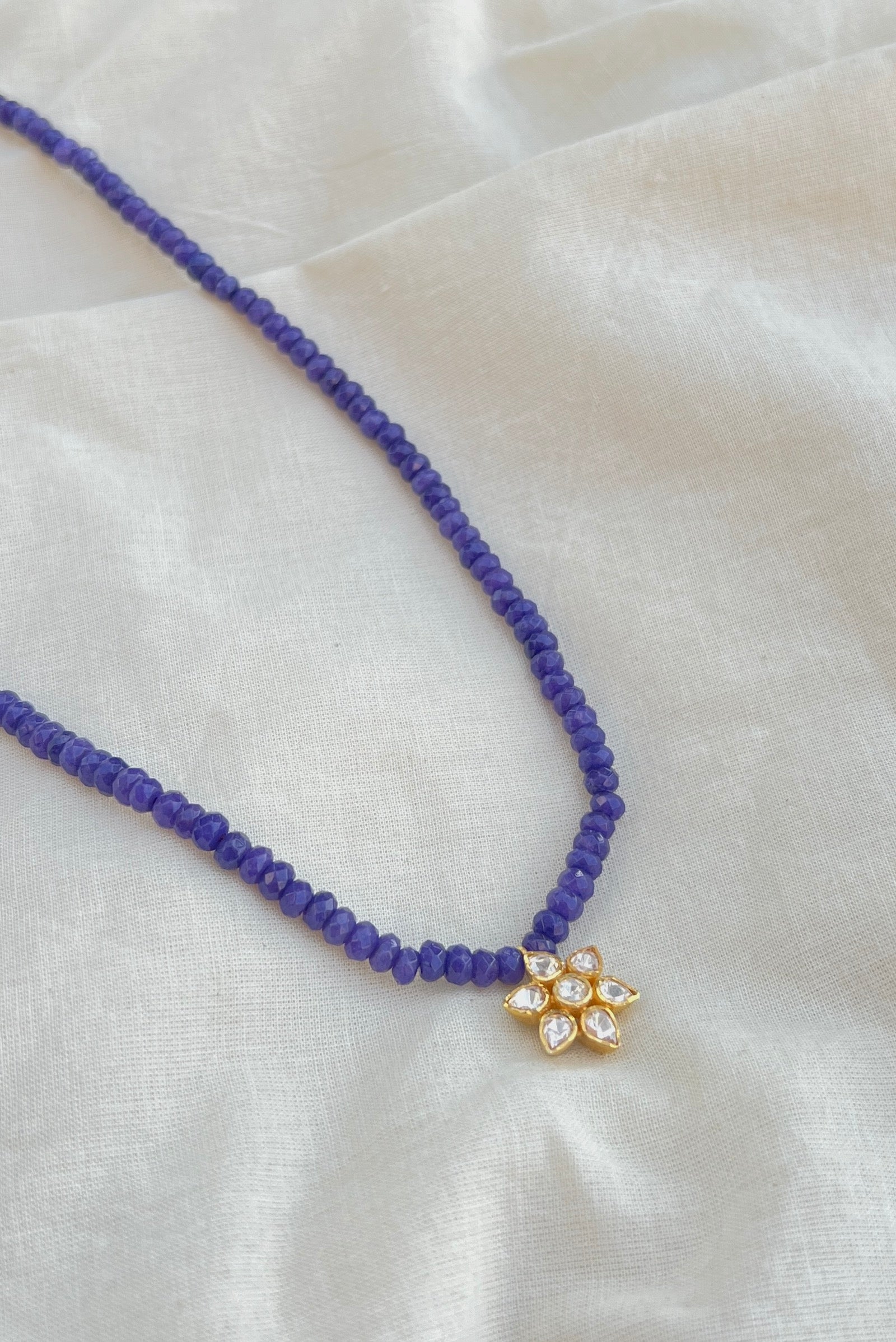 Purple onyx chain with Moissanite flower pendant-Silver Neckpiece-EZ-House of Taamara