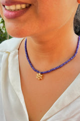 Purple onyx chain with Moissanite flower pendant-Silver Neckpiece-EZ-House of Taamara