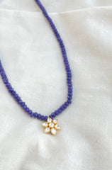 Purple onyx chain with Moissanite flower pendant-Silver Neckpiece-EZ-House of Taamara