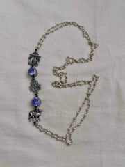 Purple stone with nakash & pearl side mope long chain-Silver Neckpiece-CI-House of Taamara