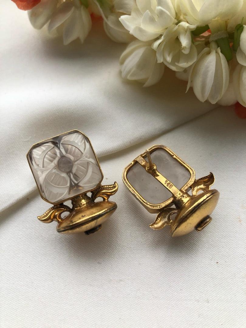 Quartz carved square antique style earrings-Earrings-PL-House of Taamara