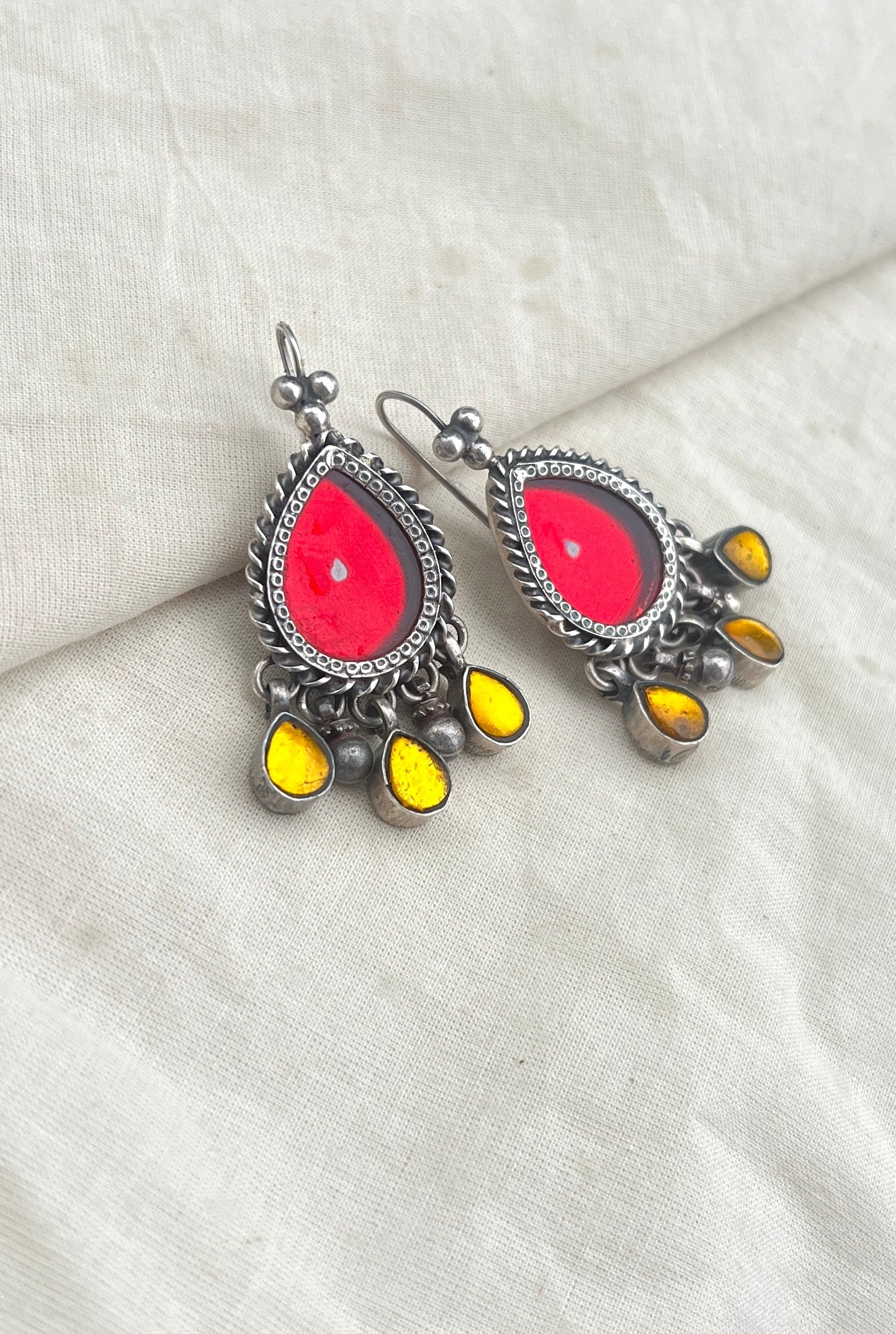 Red drop with yellow drops-Silver earrings-EZ-House of Taamara