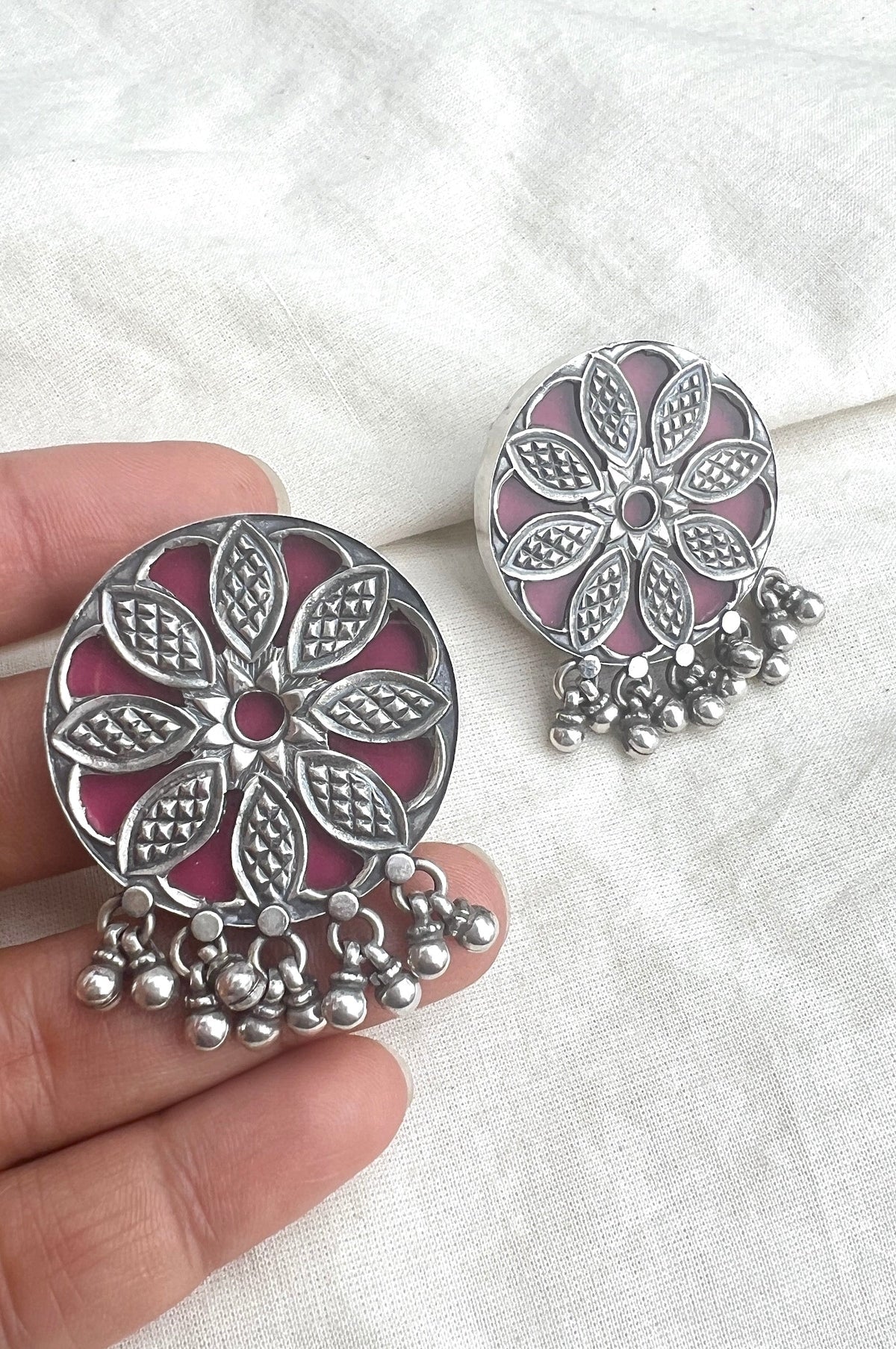 Red flower studs-Silver earrings-EZ-House of Taamara