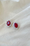 Red oval stone with small white stones-Silver earrings-EZ-House of Taamara