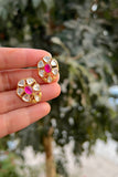 Red stone and flower stud-Silver earrings-EZ-House of Taamara