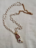 Reversible kundan, ruby & emerald stone pendant with pearl chain-Silver Neckpiece-CI-House of Taamara