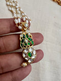 Reversible kundan, ruby & emerald stone pendant with pearl chain-Silver Neckpiece-CI-House of Taamara