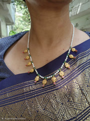Rice pearls mala with antique style drops-Silver Neckpiece-PL-House of Taamara