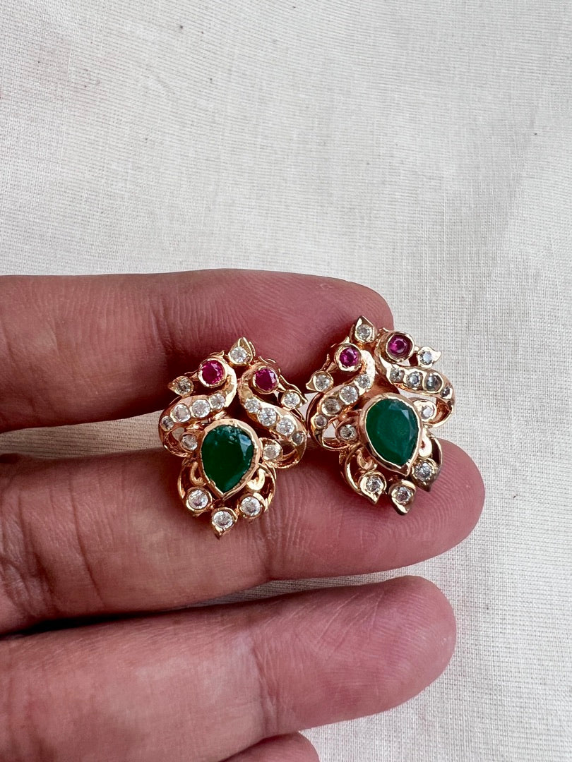 Rose gold CZ & green stone studs-Earrings-CI-House of Taamara