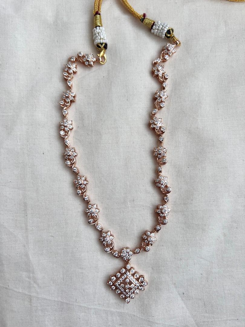 Rose gold polish zircon necklace-Silver Neckpiece-CI-House of Taamara