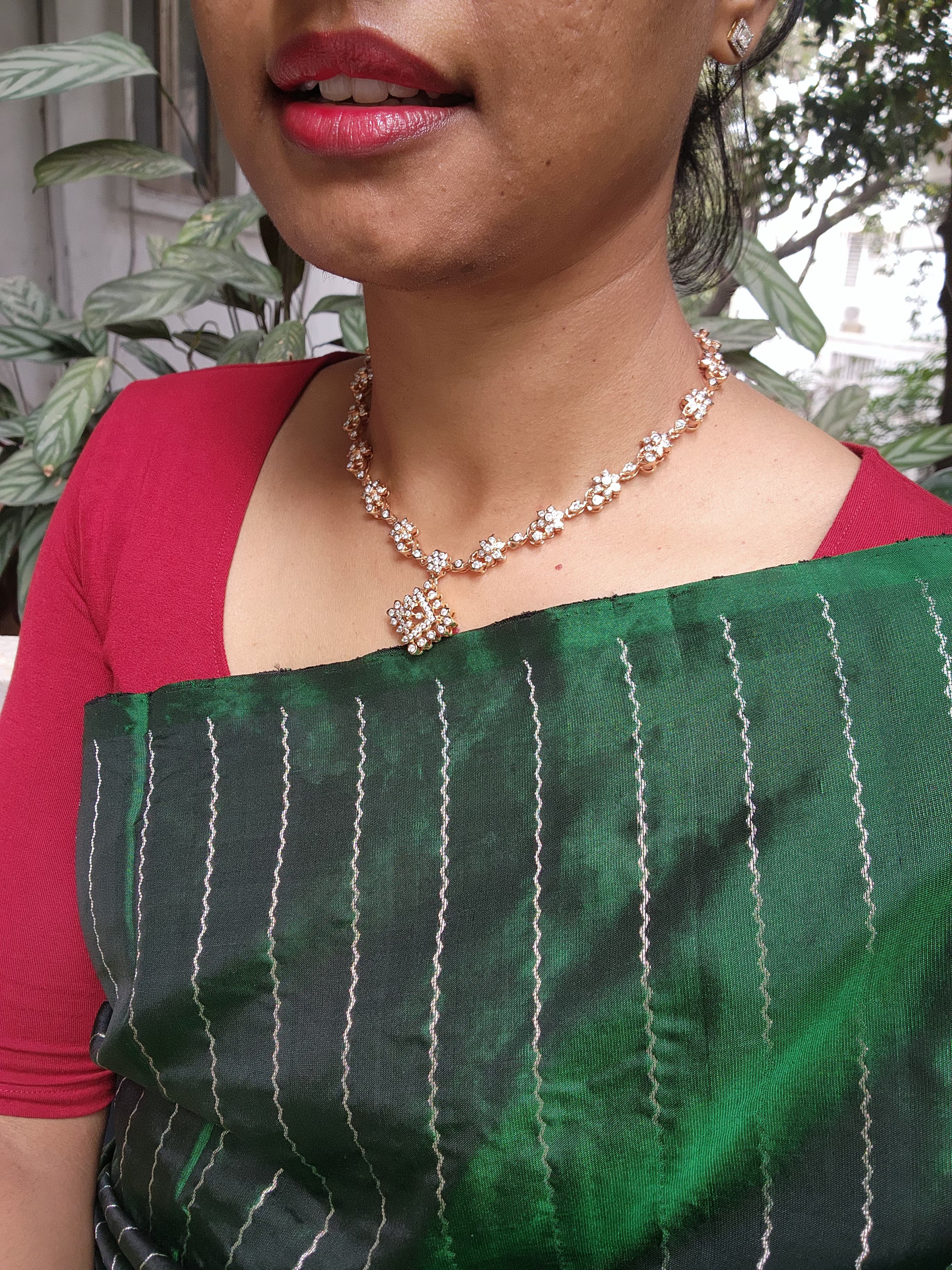 Rose gold polish zircon necklace-Silver Neckpiece-CI-House of Taamara