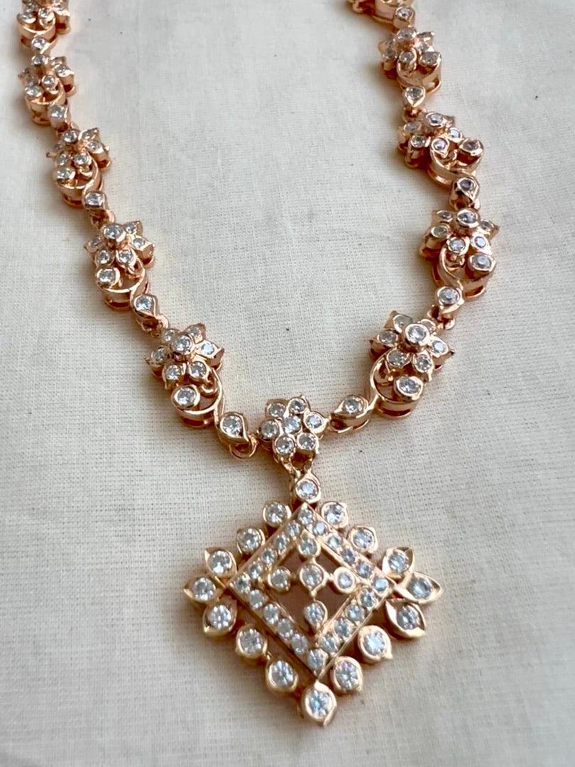 Rose gold polish zircon necklace-Silver Neckpiece-CI-House of Taamara