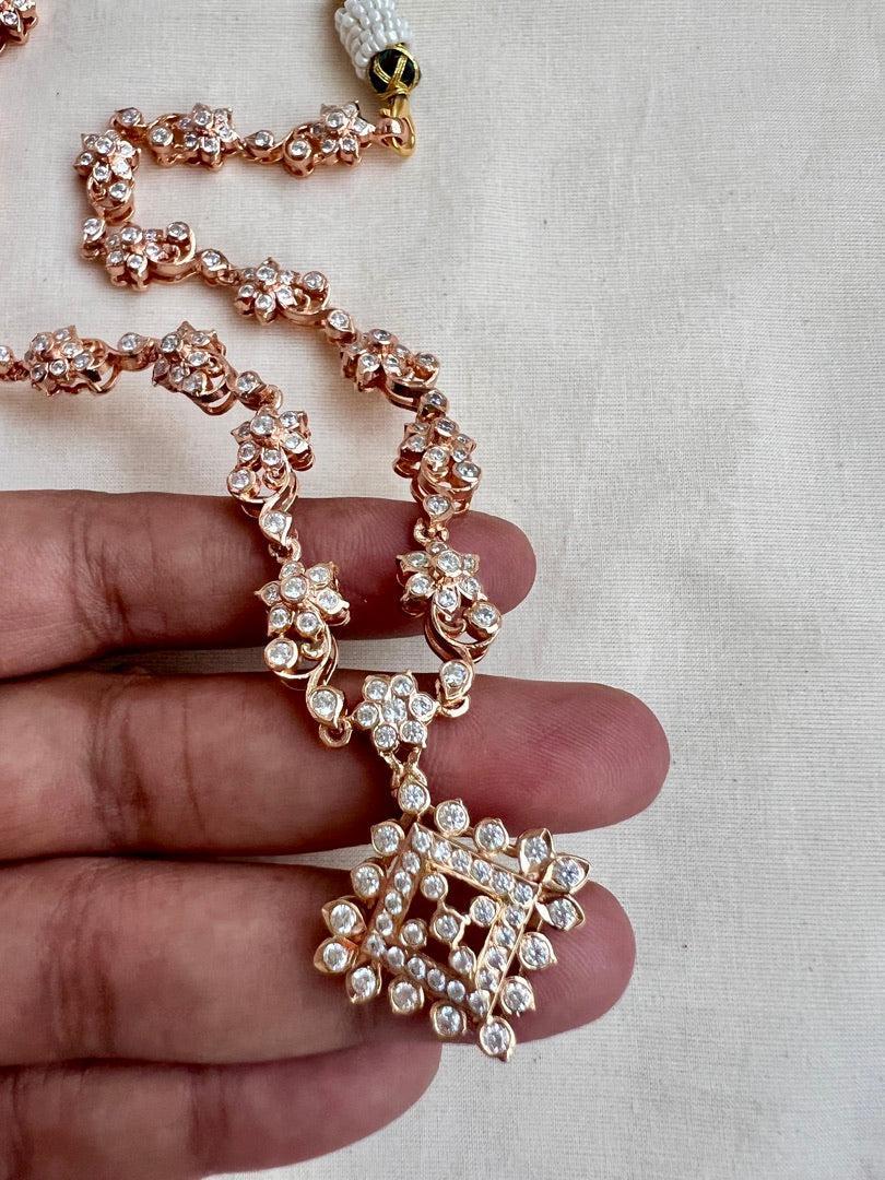 Rose gold polish zircon necklace-Silver Neckpiece-CI-House of Taamara