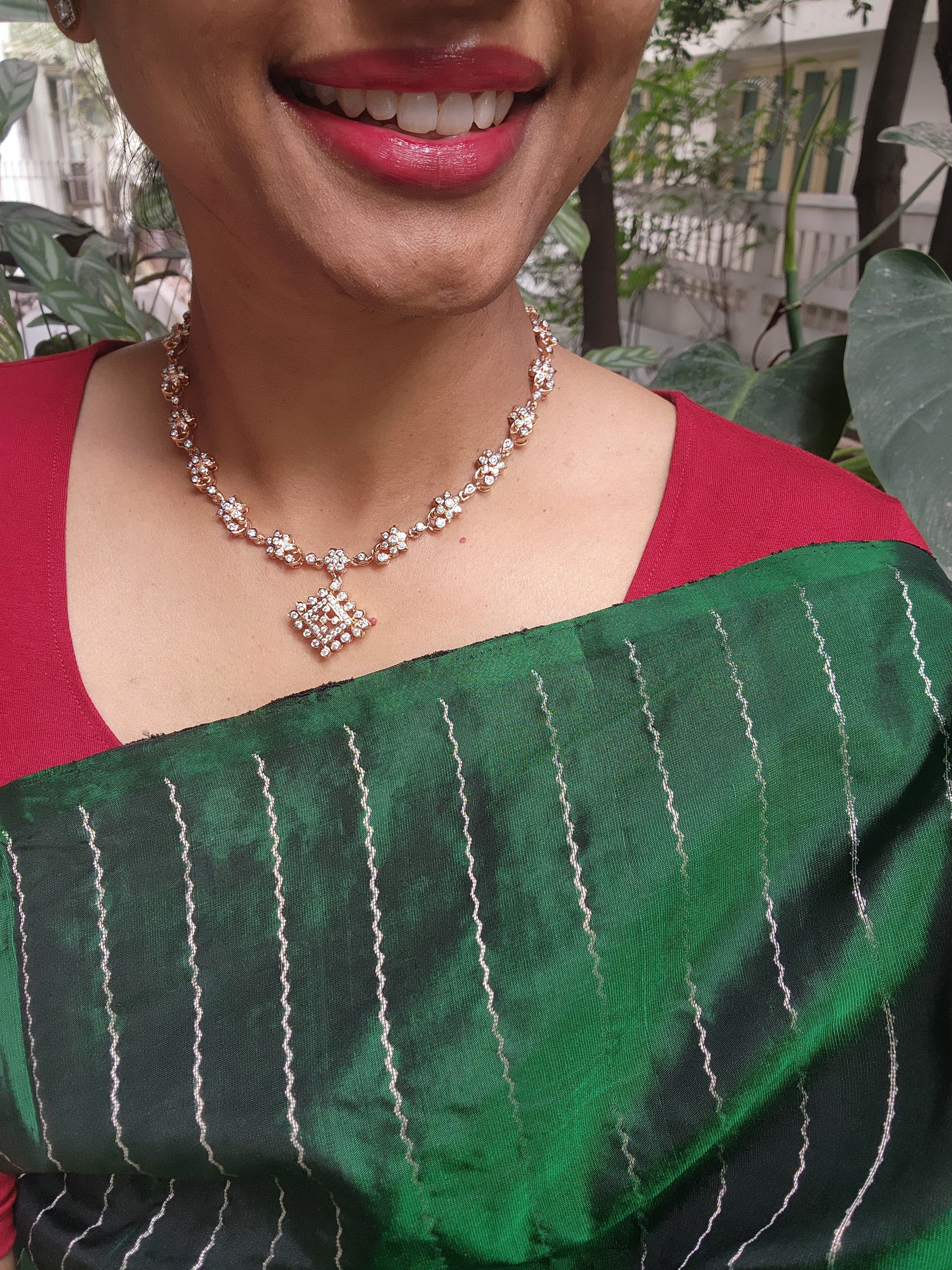 Rose gold polish zircon necklace-Silver Neckpiece-CI-House of Taamara