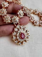 Rose gold polish zircon necklace with ruby stone-Silver Neckpiece-CI-House of Taamara