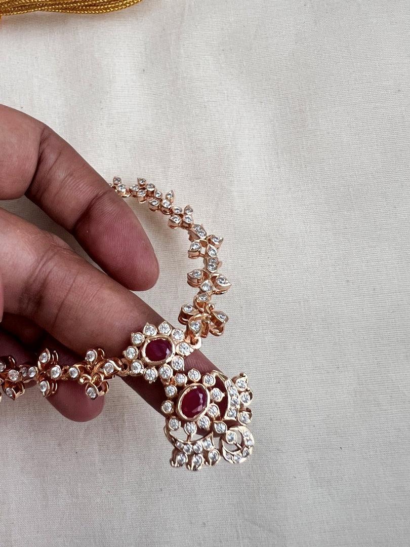 Rose gold polish zircon necklace with ruby stone-Silver Neckpiece-CI-House of Taamara