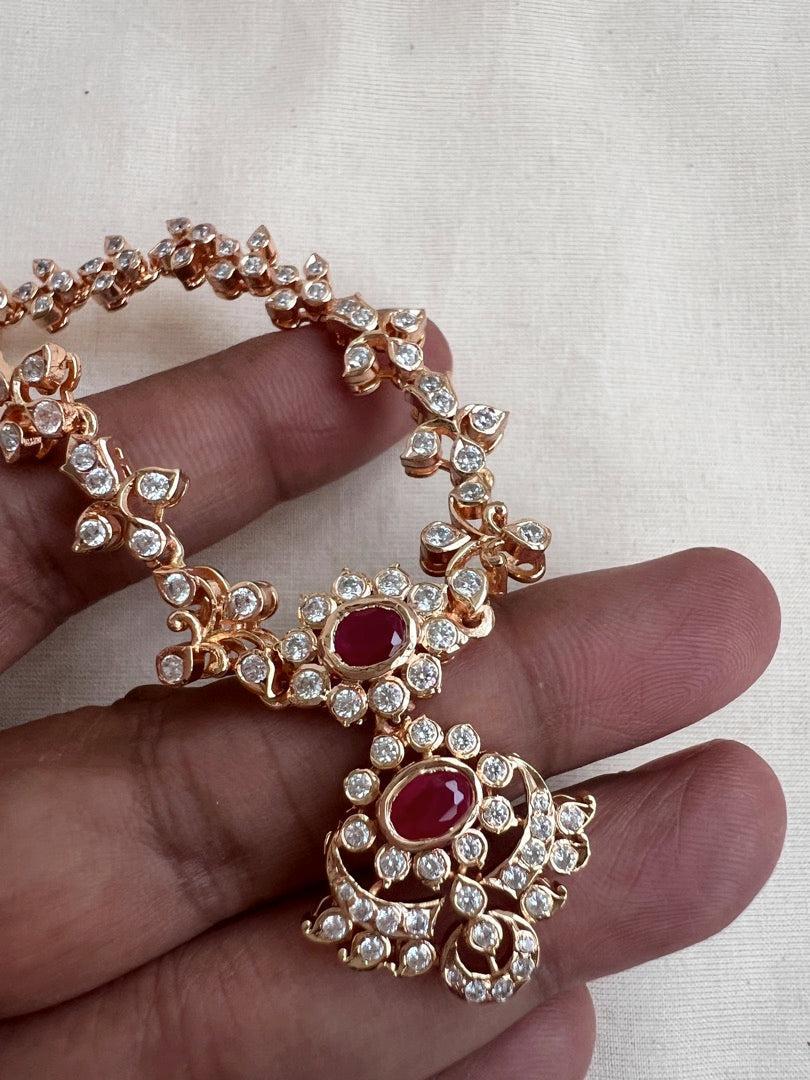 Rose gold polish zircon necklace with ruby stone-Silver Neckpiece-CI-House of Taamara