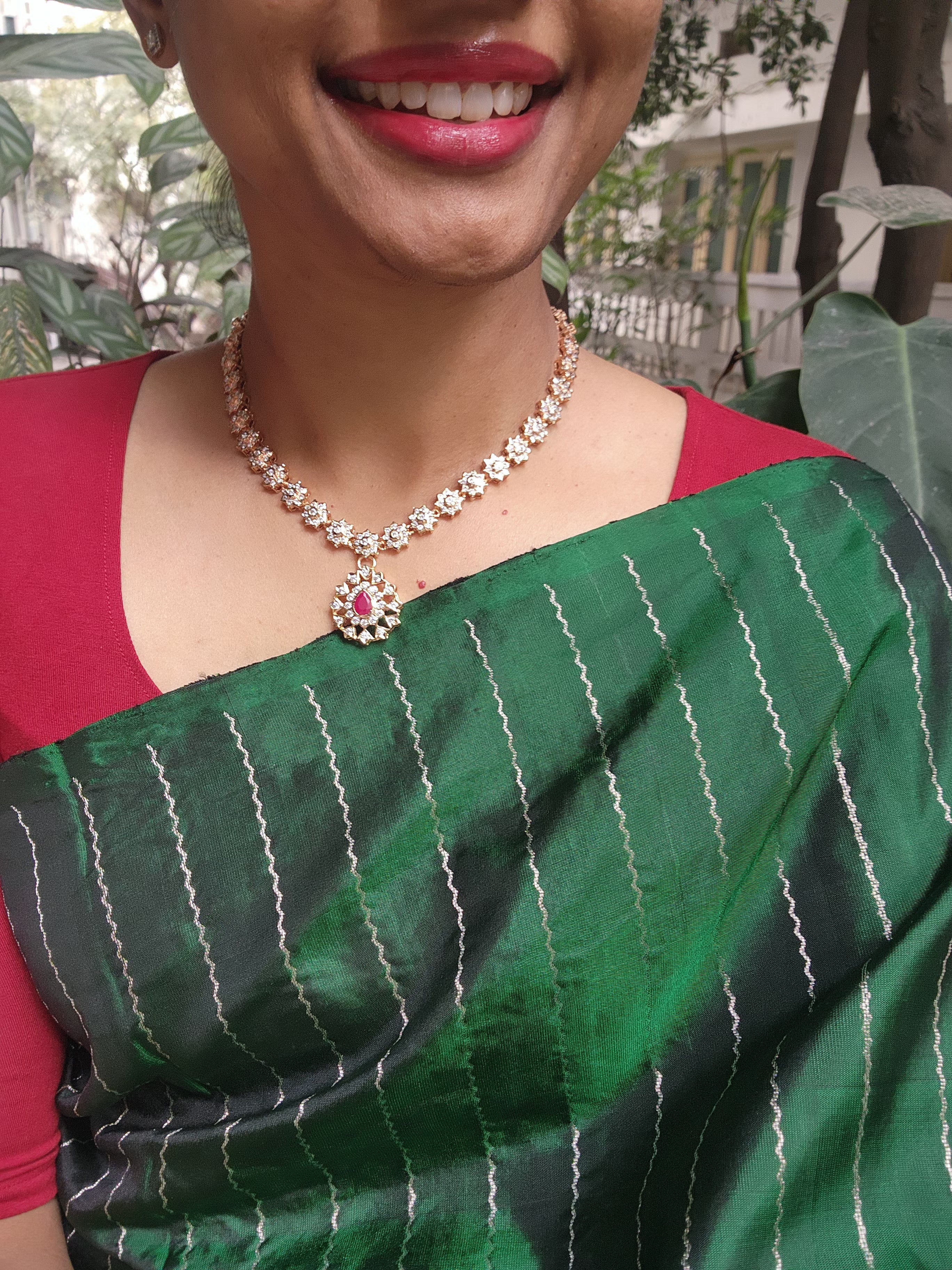 Rose gold polish zircon necklace with ruby stone-Silver Neckpiece-CI-House of Taamara