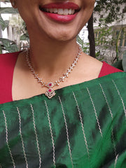 Rose gold polish zircon necklace with ruby stone-Silver Neckpiece-CI-House of Taamara