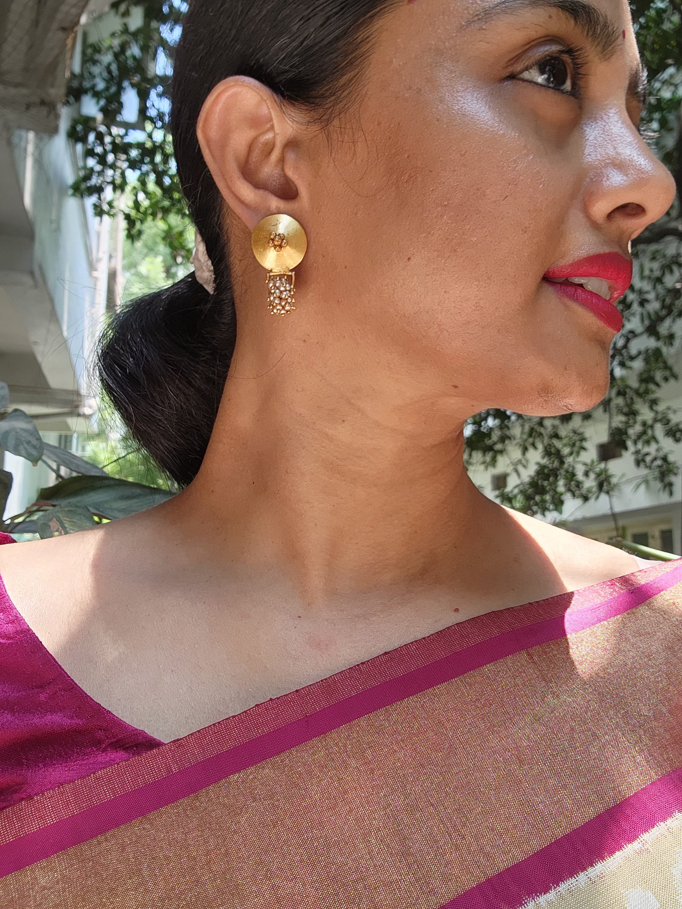 Round antique style earrings with pearls bunch-Earrings-PL-House of Taamara