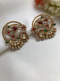 Round antique style intricate pearls and and kundan earrings-Earrings-PL-House of Taamara