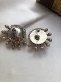 Round earring with kundan ruby/turquoise parrot big studs-Earrings-PL-House of Taamara