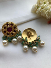 Round earrings with pearls & green beads bunch-Earrings-PL-House of Taamara