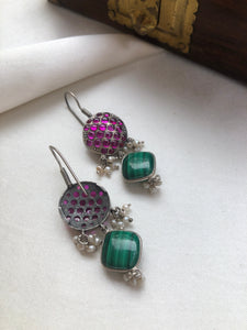 Round kemp earrings with green malachite bead-Earrings-PL-House of Taamara