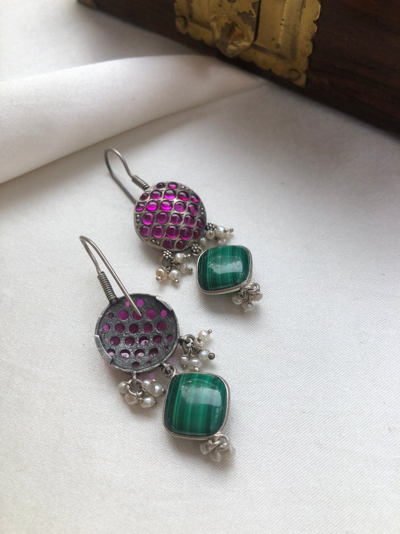 Round kemp earrings with green malachite bead-Earrings-PL-House of Taamara