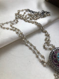 Round kemp & turquoise round pendant with pearls mala-Silver Neckpiece-PL-House of Taamara
