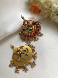Ruby and green antique kundan with pearl earrings-Earrings-PL-House of Taamara