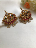 Ruby and green antique kundan with pearl earrings-Earrings-PL-House of Taamara