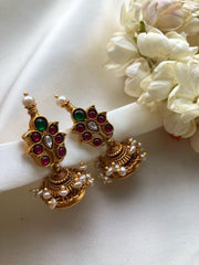 Ruby and green jhumkas-Earrings-PL-House of Taamara