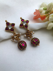 Ruby and kundan jhumka with kundan bead-Earrings-PL-House of Taamara