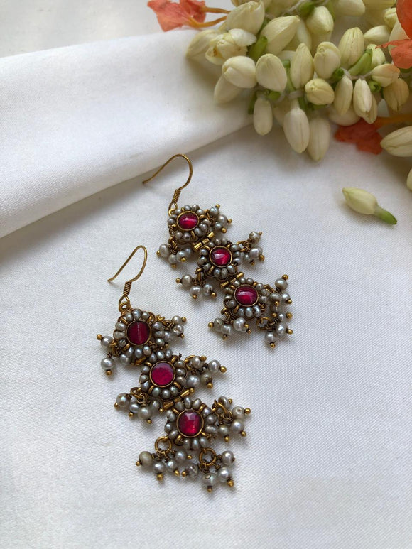 Ruby antique style pearls earrings-Earrings-PL-House of Taamara